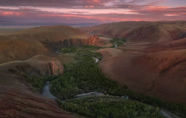 Picture Russia, river, sky, sunrise, canyon, The Altai Mountains, Vlad Sokolovsky, Kosh-Agach district