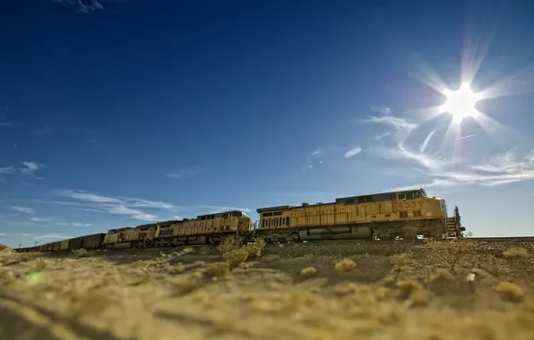 Picture grass, the sun, the way, the way, transport, desert, rails, railroad