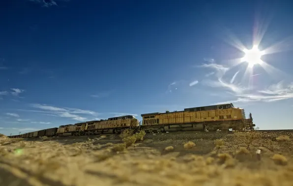 Grass, the sun, the way, the way, transport, desert, rails, railroad