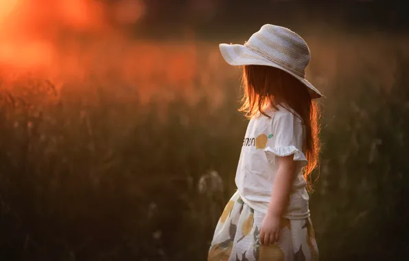 Picture sunset, girl, hat