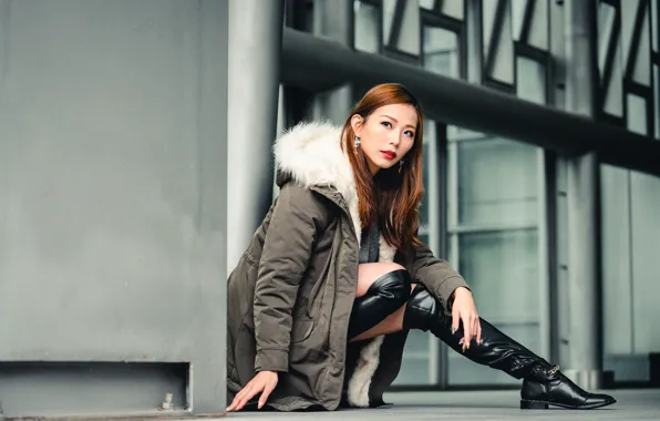 Girl, pose, Asian, soposki, jacket