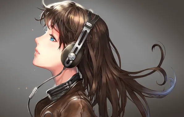 brown hair anime girl with headphones