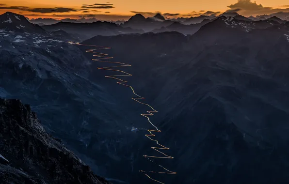 Road, sky, landscape, Italy, nature, sunset, mountains, clouds