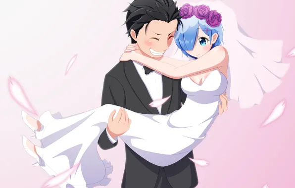 Romance, anime, art, two, wedding, Subaru, Re: Zero kara hajime chip isek or Seikatsu, From …