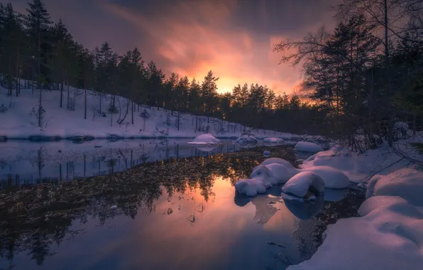 Picture snow, river, Norway, Norway, Ringerike
