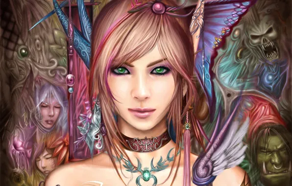 Girl, elves, World of Warcraft, Orc, characters, Fan art