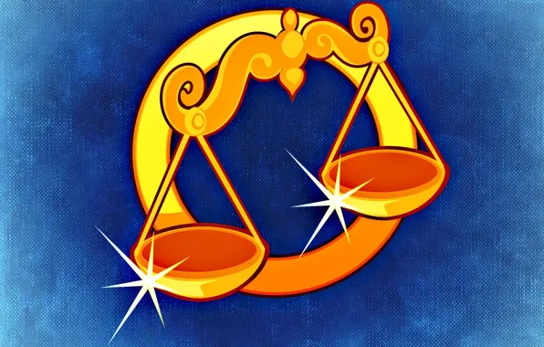 Yellow, figure, graphics, symbol, Libra, blue background, the signs of the zodiac, symbols
