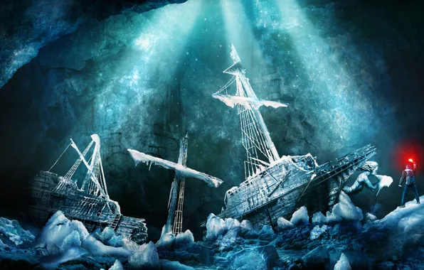 Picture ice, light, people, ship, torch, ab aeterno