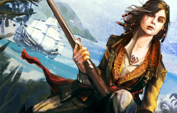 Picture girl, black flag, Mary Reid, Mary Read, assassins creed 4