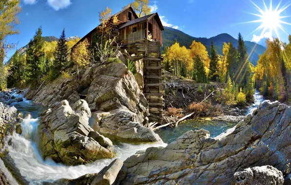 Picture wooden, stones, cabin, stair