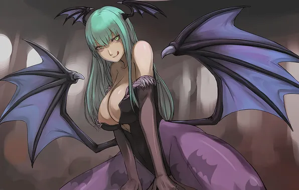 Girl, wings, vampire, Morrigan, Darkstalkers, silicone balls