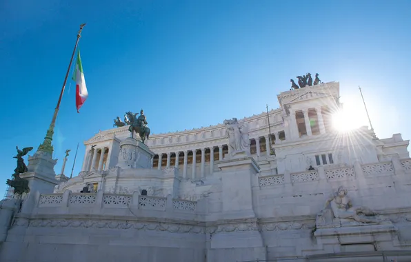 Picture the sky, rays, Rome, Italy, sculpture, Piazza Venezia, The Vittoriano