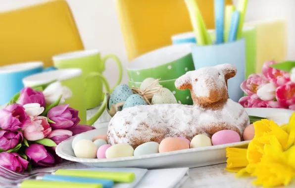 Flowers, eggs, spring, Easter, flowers, spring, Easter, cupcakes