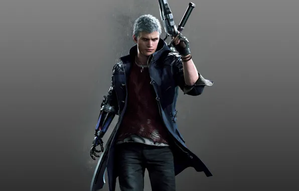The game, prosthesis, character, Game, Capcom, Nero, Devil may cry 5, gray hair