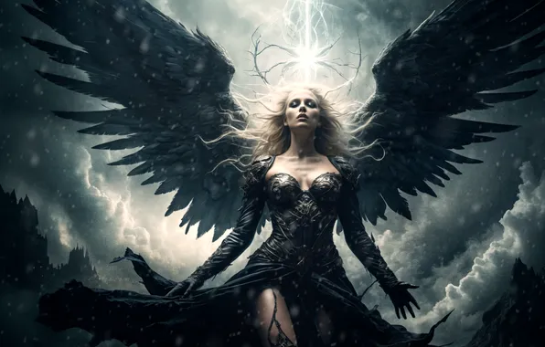 Girl, wings, angel, AI art, neural network