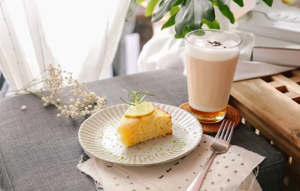 Wallpaper foam, coffee, lemon, pie