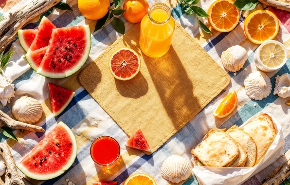 Beach, summer, the sun, stay, summer, fruit, sunshine, picnic