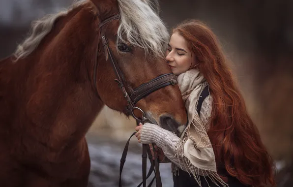 Picture girl, mood, horse, horse, red, redhead, long hair, Annie Of Antikov