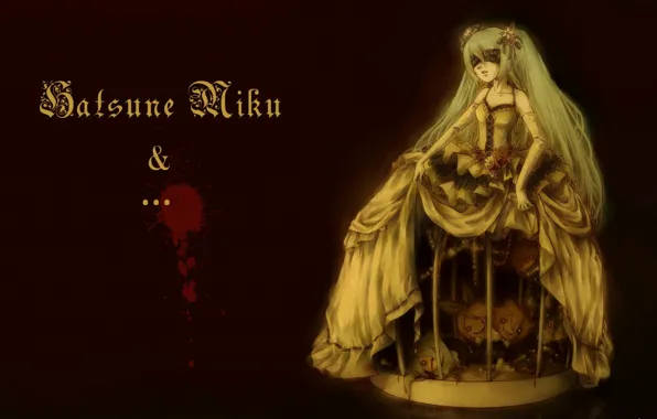 Blood, doll, cell, corset, vocaloid, Hatsune Miku, Kagamine Rin, eye patch