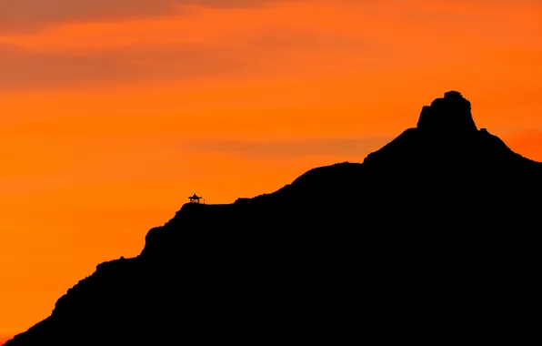Picture sunset, Asia, mountain, silhouette, contrast, temple