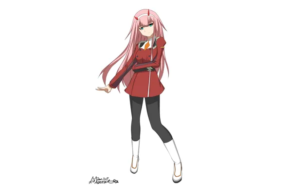 Girl, pose, white background, 002, Darling In The Frankxx, Cute in France, Zero Two