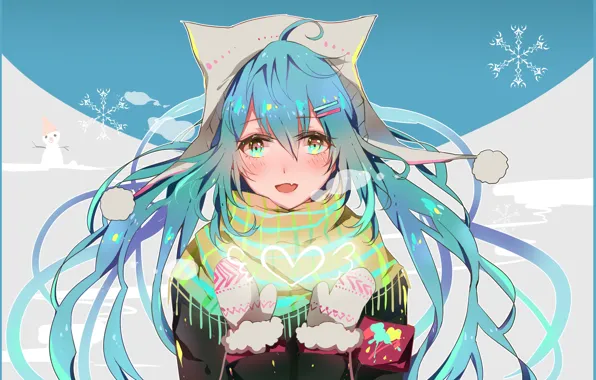 Wallpaper look, girl, snowflakes, anime, art