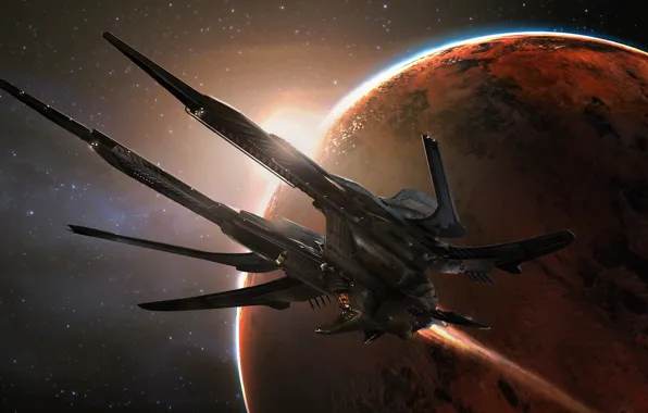 Stars, Planet, Space, The ship, Fiction, Concept Art, Science Fiction, Transport & Vehicles