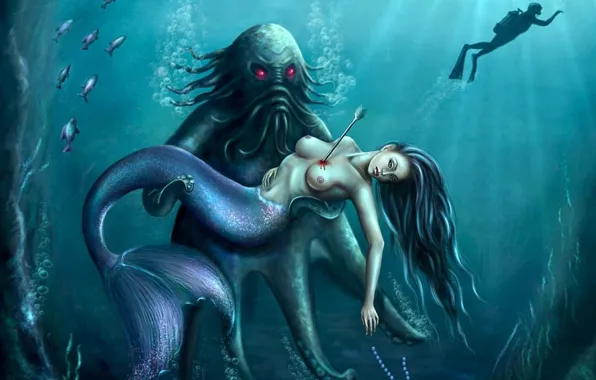 Water, figure, Mermaid, the diver, arrow