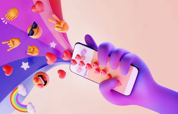 Picture rendering, vector, hearts, phone, smartphone, share love, share the love