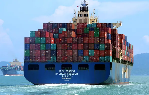 Picture sea, the ship, a container ship