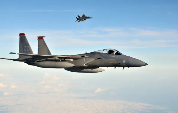 The sky, clouds, flight, Japan, Kadena Air Base, U.S. Air Force, F-15C Eagles