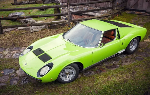 Auto, Lamborghini, Retro, Green, Machine, 1969, Top, Lights