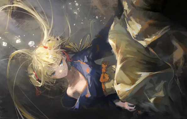 Blonde, blue eyes, red bow, white skirt, air bubbles, Virtual Youtuber, Virtual YouTuber, Hololive