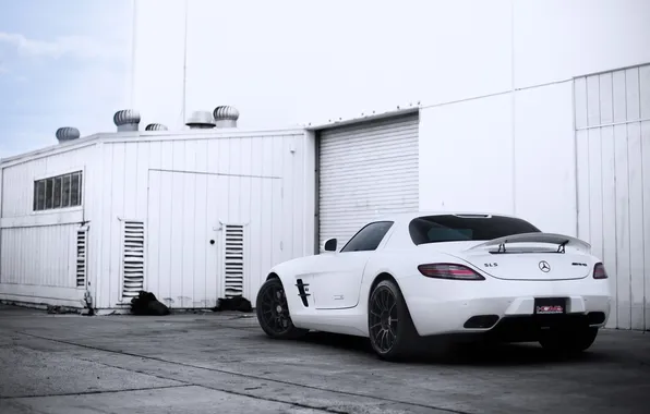 Picture the sky, white, SLS AMG, Mercedes Benz, sky, building, Mercedes Benz, SLS AMG