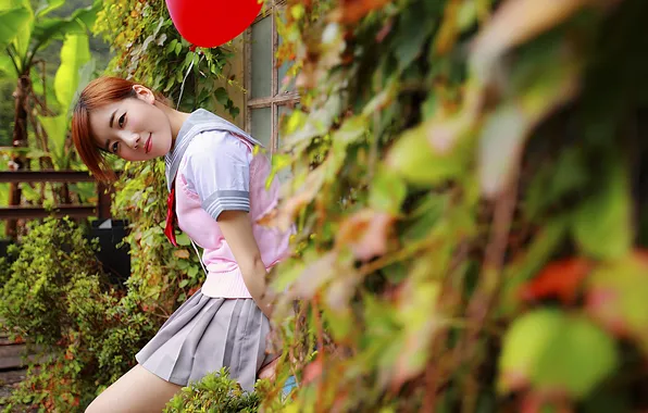 Balls, smile, legs, skirt, Oriental girl