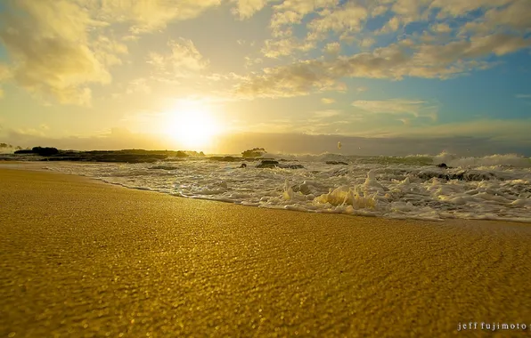 Sand, sea, wave, sunset, shore