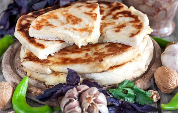 Pepper, nuts, garlic, Basil, khachapuri