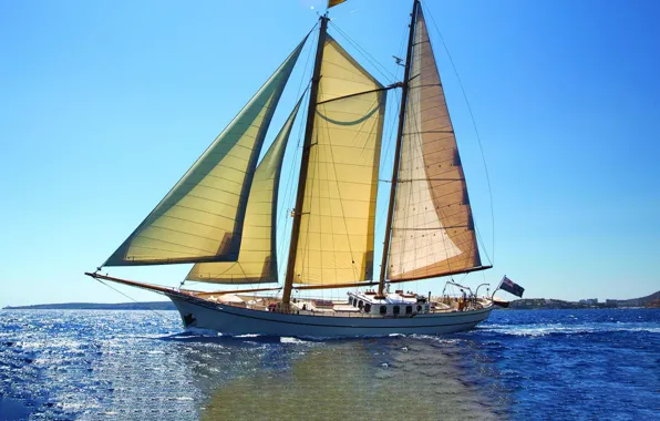 Sea, the way, the wind, ship, sailboat, sails, swimming, mast