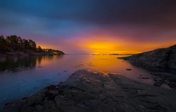 Picture sunset, Norway, Bay, archipelago