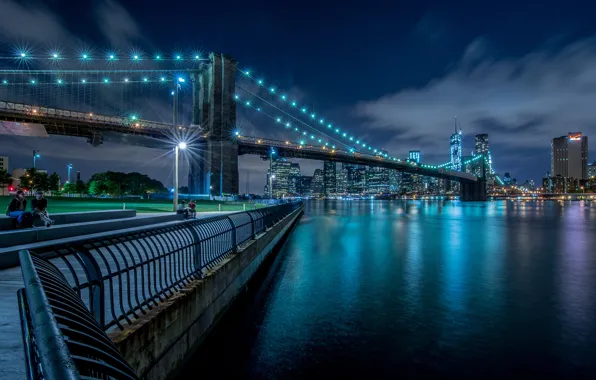 Picture night, bridge, lights, New York, Brooklyn
