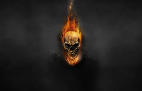 Picture the dark background, fire, skull, chain, skeleton, Ghost Rider, Ghost rider