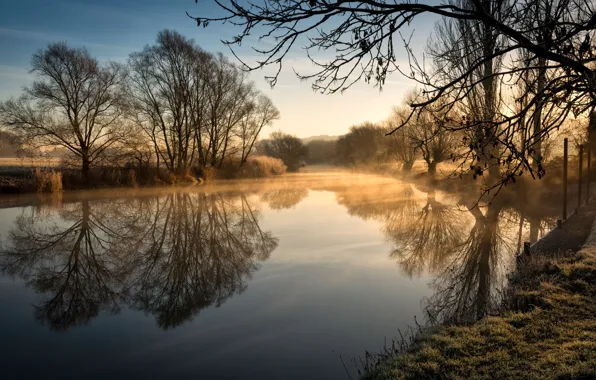 Picture fog, river, morning