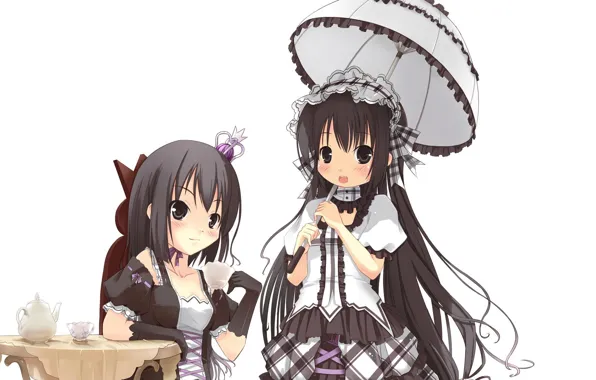 Girl, umbrella, Gothic, anime, the tea party, Princess, table