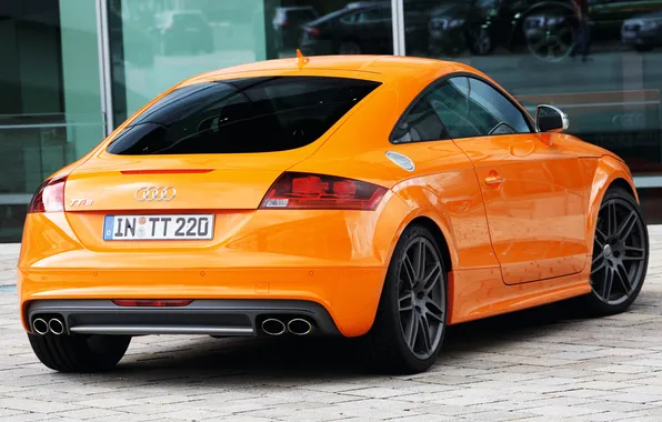 Car, Audi, Coupe, orange, back, exhausts, Audi TTS