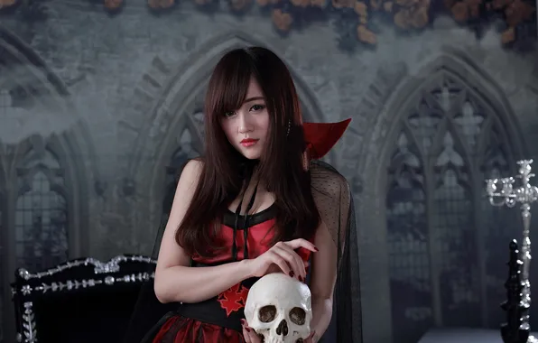 Picture look, girl, face, background, hair, skull, Asian