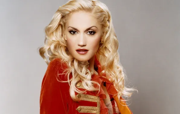 Picture look, face, background, blonde, singer, curls, Gwen Stefani