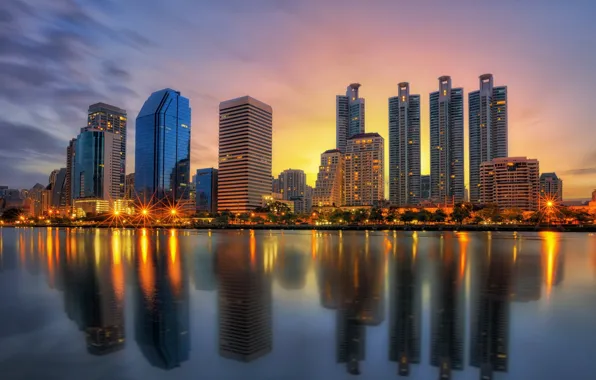 Water, the city, building, shadows, Thailand, Bangkok