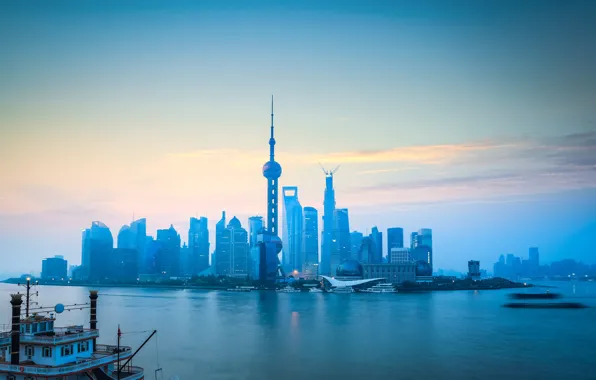 Landscape, fog, river, home, China, haze, Shanghai, Pudong