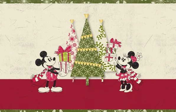 Tree, Christmas, gifts, Mickey Mouse, Mickey Mouse, Minnie