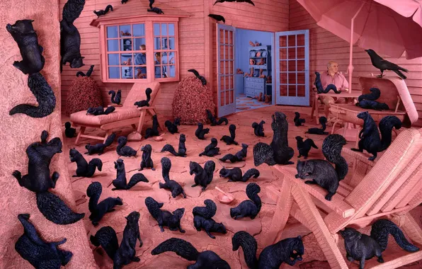 Picture Sandy Skoglund, black and whites, all pink, phobias